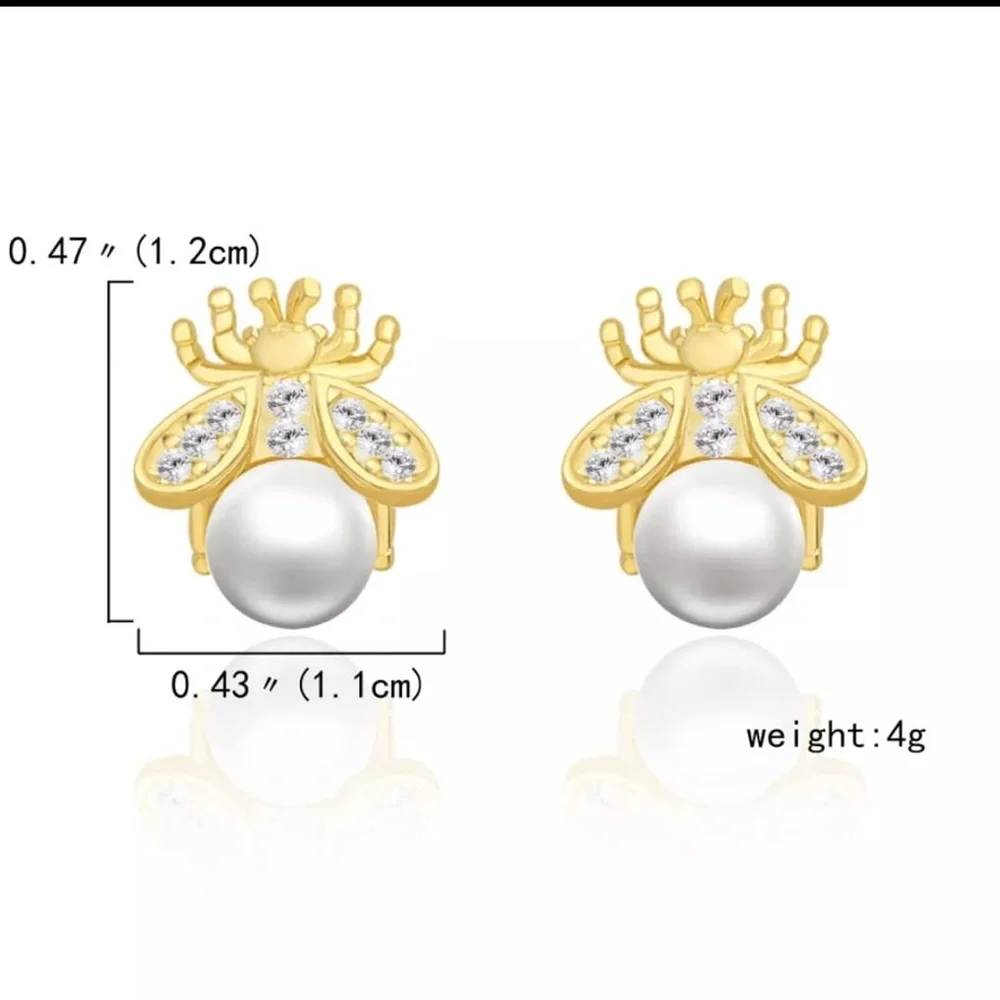 Korean New Exquisite Honey Bee Pearl Earrings Fashion Temperament Versatile Smal - Picture 2 of 3